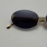 عینک آفتابی زنانه فندی Fendi فریم لس بیضی مدل Oval Frame Diamond Style نگین کاری شده کیفیت مستر مشکی طلایی