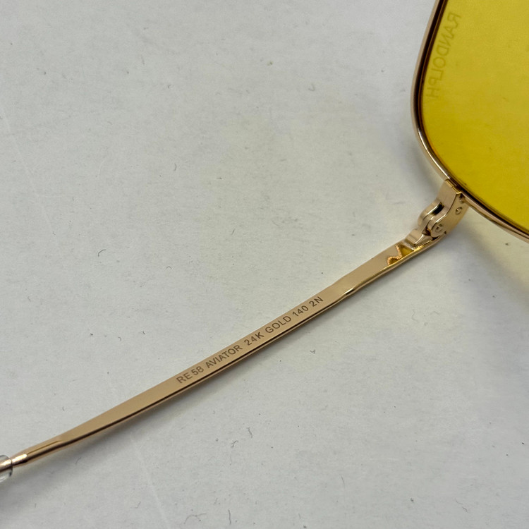 عینک آفتابی و شب خلبانی رندولف شیشه سنگ زرد فریم طلایی فول پک اصلی RANDOLPH AVIATOR RE 58 24K GOLD