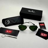 عینک ریبن خلبانی شیشه سنگ فریم نوک مدادی عدسی سبز آمریکایی آنتی رفلکس REYBAN AVIATOR RB 3025 با پک کامل