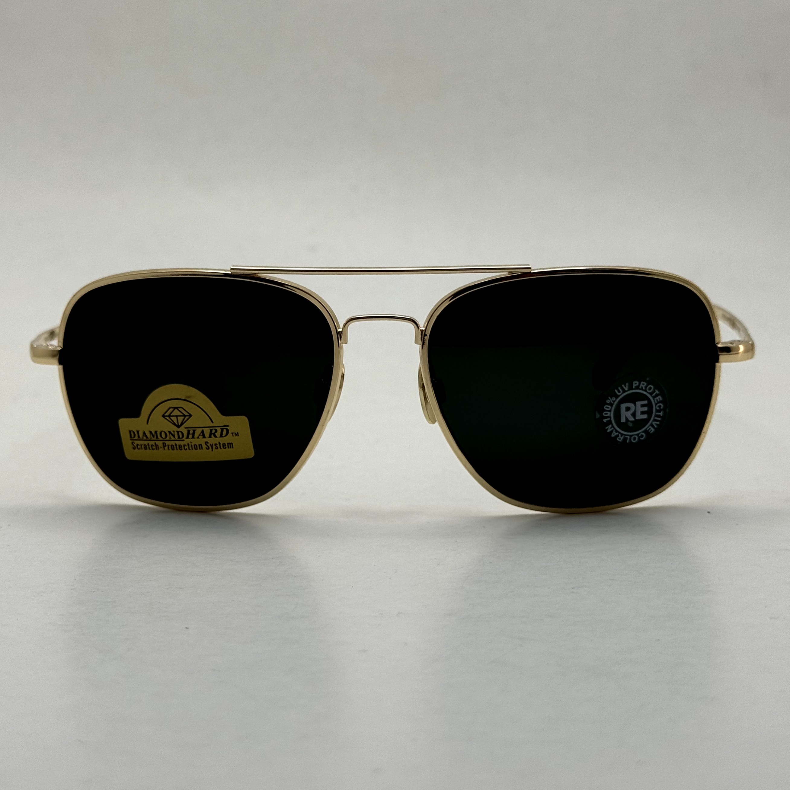 عینک آفتابی خلبانی رندولف شیشه سنگ آنتی رفلکس مشکی فریم طلایی فول پک RANDOLPH AVIATOR RE 58 24K GOLD
