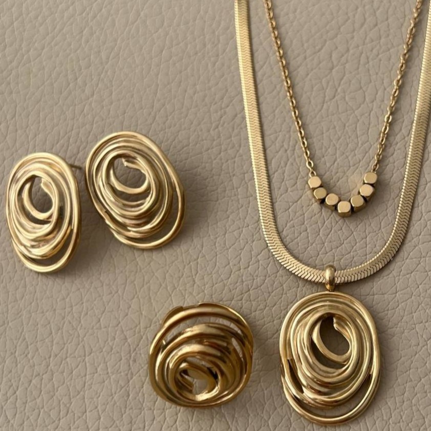 نیم ست گردنبند و انگشتر و گوشواره زنانه طرح مینیمال تنوع طرح رنگ کاملا ثابت کد tj (پس کرایه)