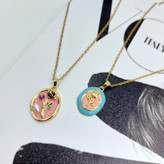 گردنبند و آویز پلاک میناکاری زنانه طرح قلب و مروارید تنوع طرح رنگ ثابت کد mp (پس کرایه)