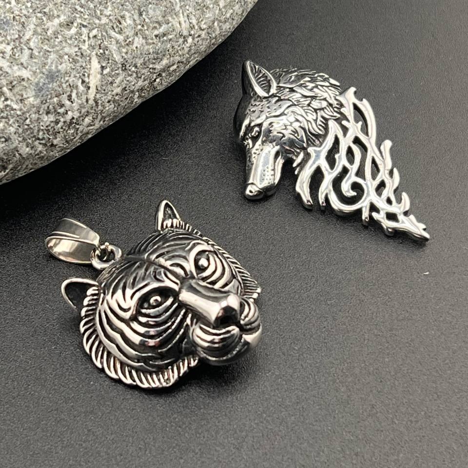 گردنبند و آویز پلاک استیل مردانه ببر و گرگ کروم هارتز تنوع طرح رنگ ثابت کد ki (پس کرایه)