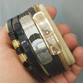 دستبند چرمی قفل و پلاک استیل مردانه طرح مونت بلنک Montblanc کیفیت چرم عالی تنوع طرح رنگ ثابت کد bn (پس کرایه)