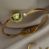 ست کامل گردنبند و ساعت رومانسون و دستبند و انگشتر و گوشواره استیل زنانه طرح ورساچه Versace رنگ ثابت کد tj (پس کرایه)