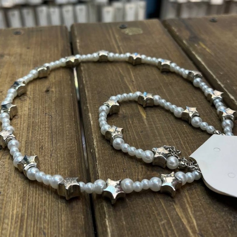 نیم ست گردنبند و دستبند زنانه مروارید ستاره رنگ ثابت کد hm (پس کرایه)