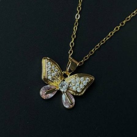 گردنبند و آویز پلاک استیل طرح پروانه در چند مدل متفاوت رنگ ثابت کد sm