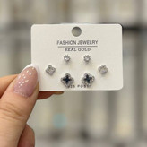 گوشواره طرح جواهری طرح ستاره و لوزی و گوی مروارید سه جفتی تنوع طرح رنگ ثابت کد gy