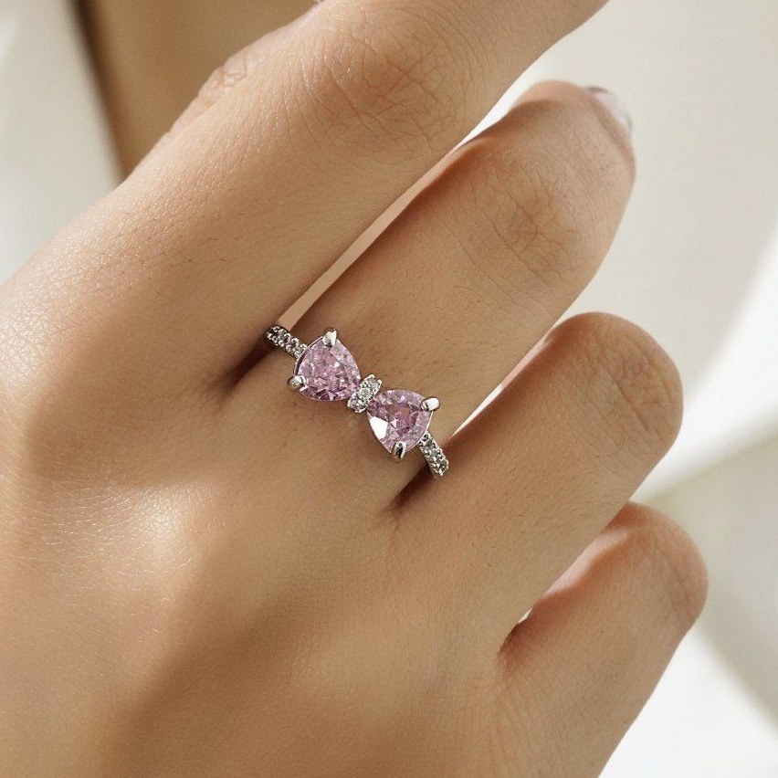 انگشتر زنانه جواهری طرح قلب بنفش فری سایز freesize رنگ ثابت کد mp