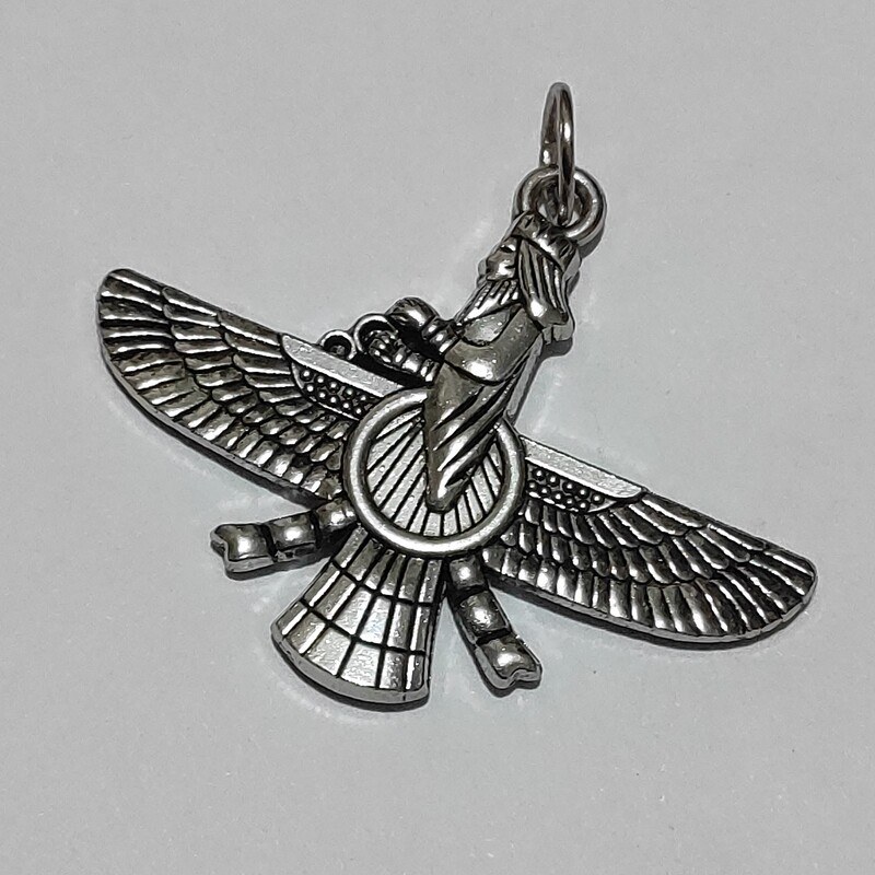 گردنبند و پلاک آویز استیل فروهر اهورا مزدا همراه زنجیر ویتالی رنگ ثابت کد ar