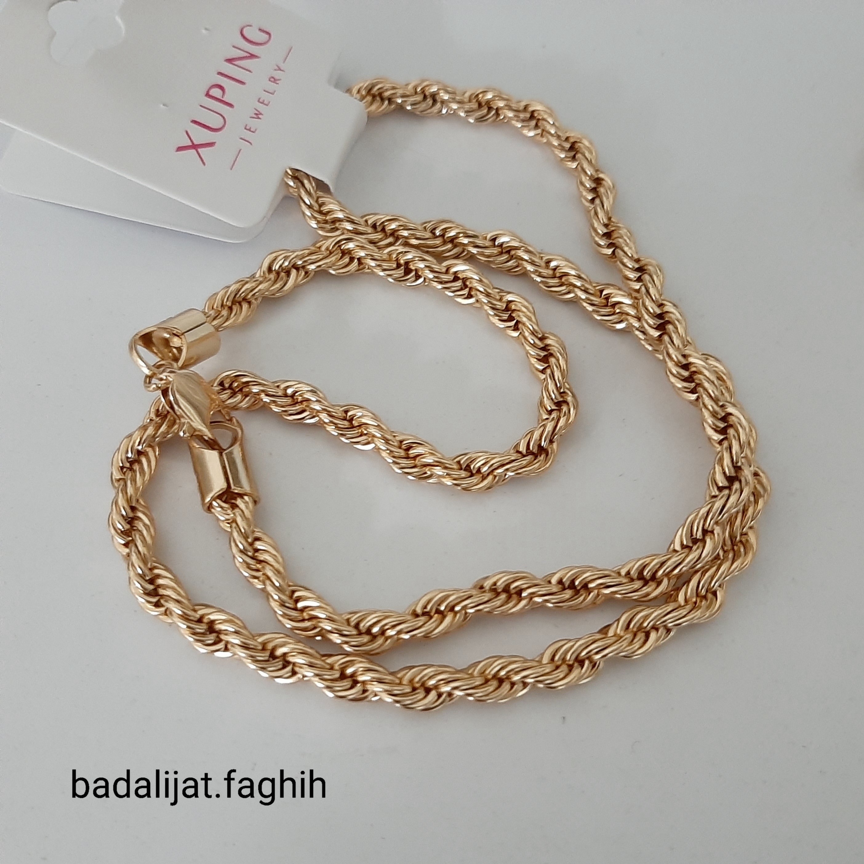 زنجیر طنابی ژوپینگ کاملا رنگ ثابت با آبکاری طلا و مناسب استفاده مدام ورق بزنید و توضیحات رو بخونید لطفا