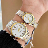 ست ساعت مچی زنانه و مردانه قیمت ست کاسیو استیل تاریخدار موتور ژاپن مارک معروف CASIO نمونه درجه یک ارسال رایگان