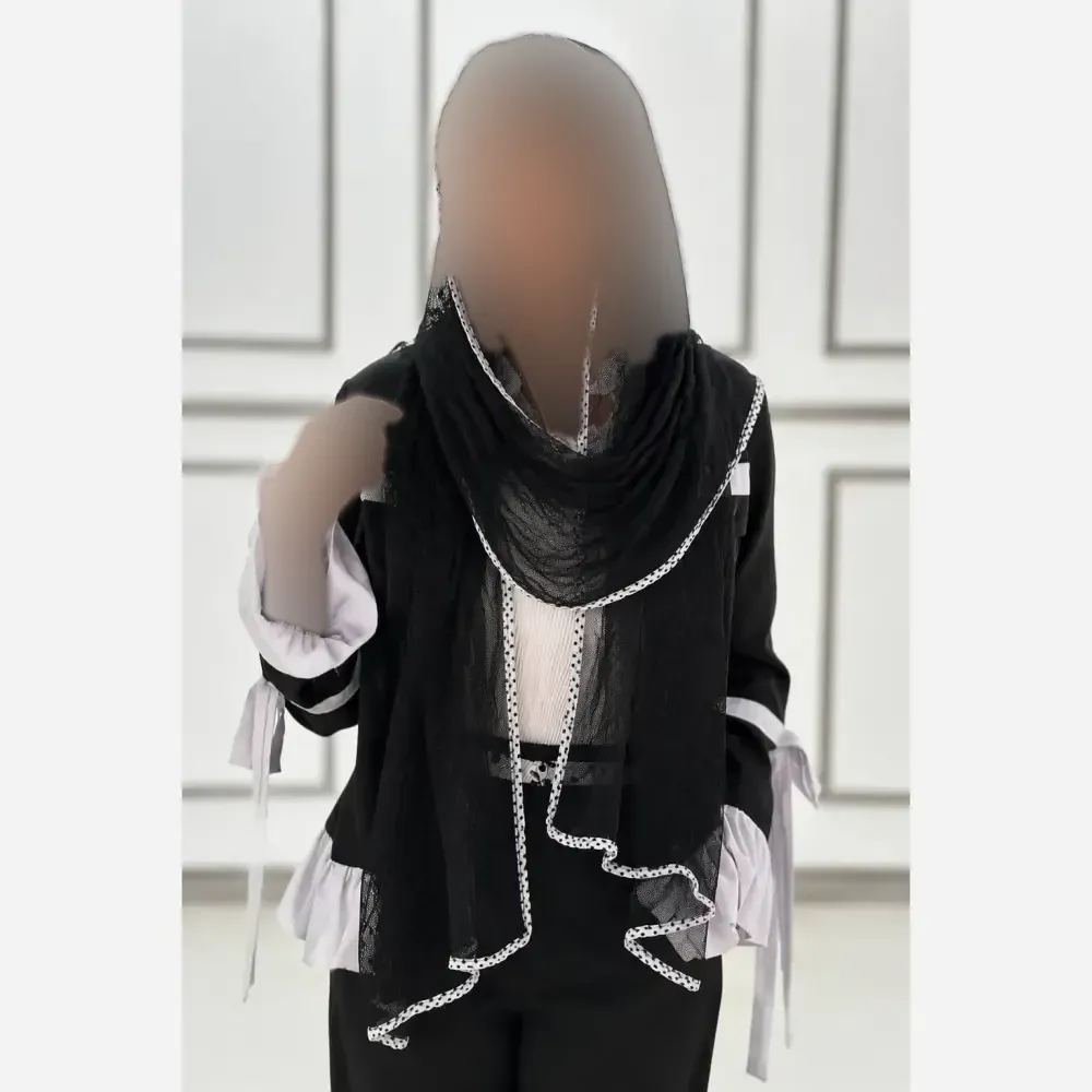 شال زنانه دانتل تور مشکی دور نوار مدل پارادوکس