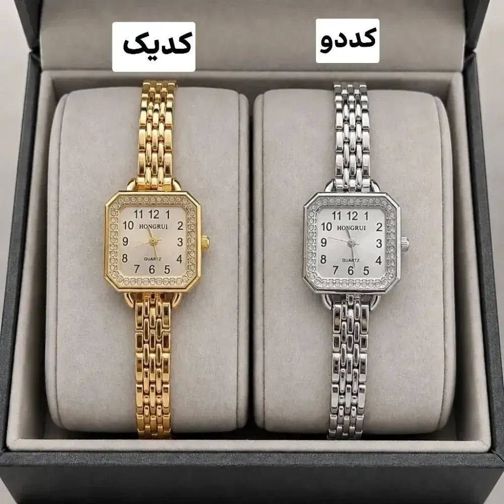 ساعت مچی زنانه و دخترانه مارک Hongrui صفحه هشت ضلعی نگیندار با بند استیل