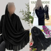 شال مجلسی زنانه طرح درختی دور دانتلی و لب نگین دار سایز 70 در 180 سانتی متر