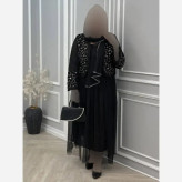 ست سه تیکه زنانه مدل شهرزاد جنس مازراتی و تور مشکی سایز فری 36 تا 46