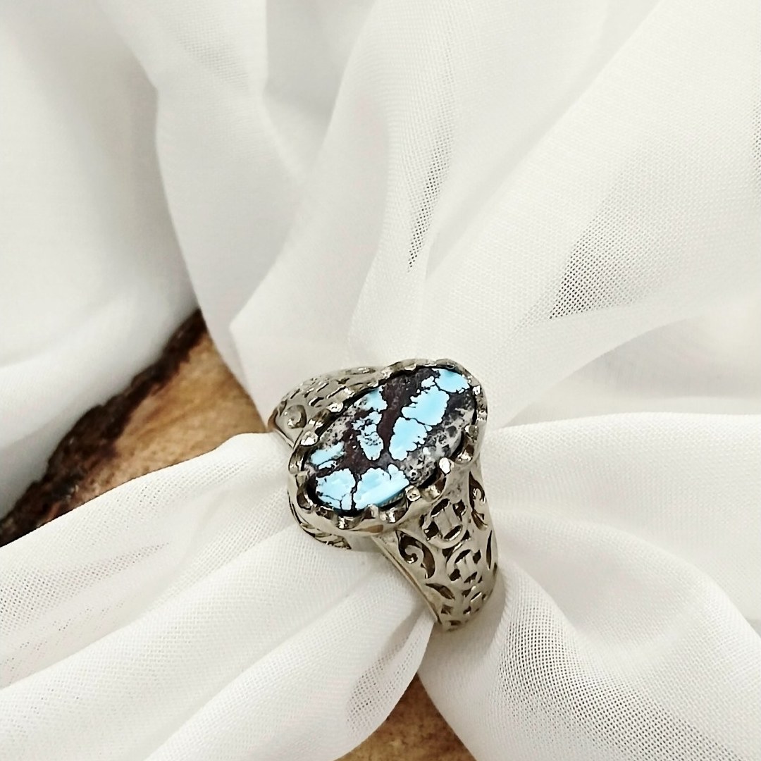 انگشتر مردانه نقره روس نگین دار فیروزه نیشابور اصلی اصل سنگ اصلی