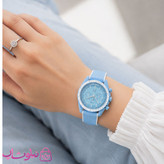 ساعت امگا سواچ moonswatch با بند رابر زنانه مردانه رنگ آبی سفید کیفیت مستر کد 3750