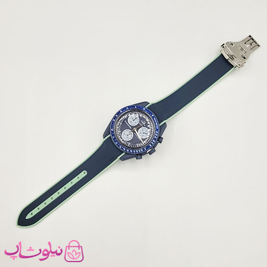 ساعت امگا سواچ moonswatch با بند رابر زنانه مردانه رنگ سرمه ای سبز کیفیت مستر کد 3750
