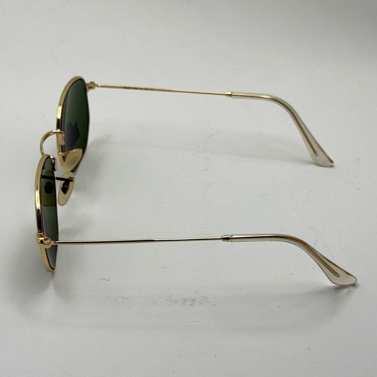 عینک ریبن هگزونال شیشه سنگ سیز فریم طلایی به همراه پک کامل ریبن کد Rayban RB 3548 (ارسال رایگان)