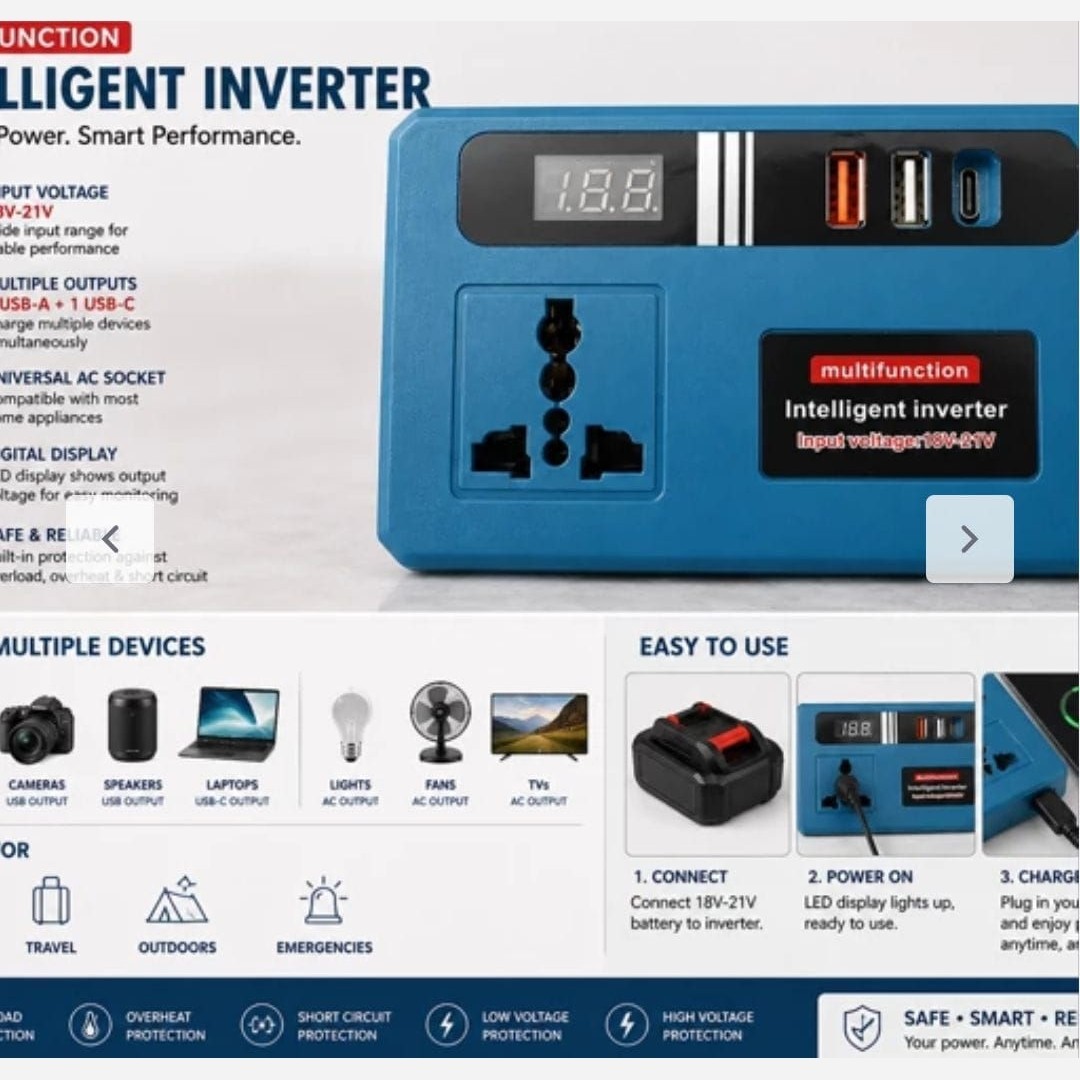 اینورتر شارژی چندمنظوره ( وارداتی ) مدل intelligent inverter converter دارای چراغ قوه ایکس